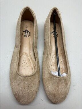 Trary For Life New Womens Suede 9 Beige Tan Flats Shoes Ballet Closed Toe